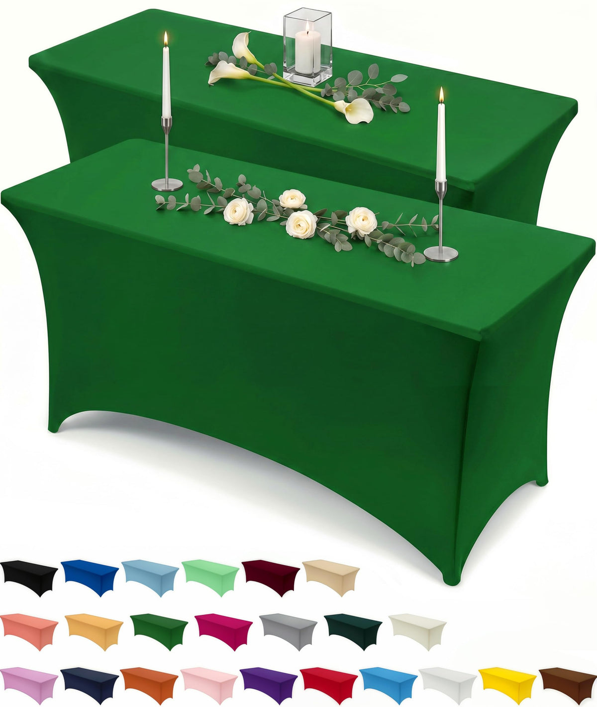 Utopia Kitchen Spandex Table Cloth 2 Pack [8FT, 96Lx30Wx30H Inch, Black]