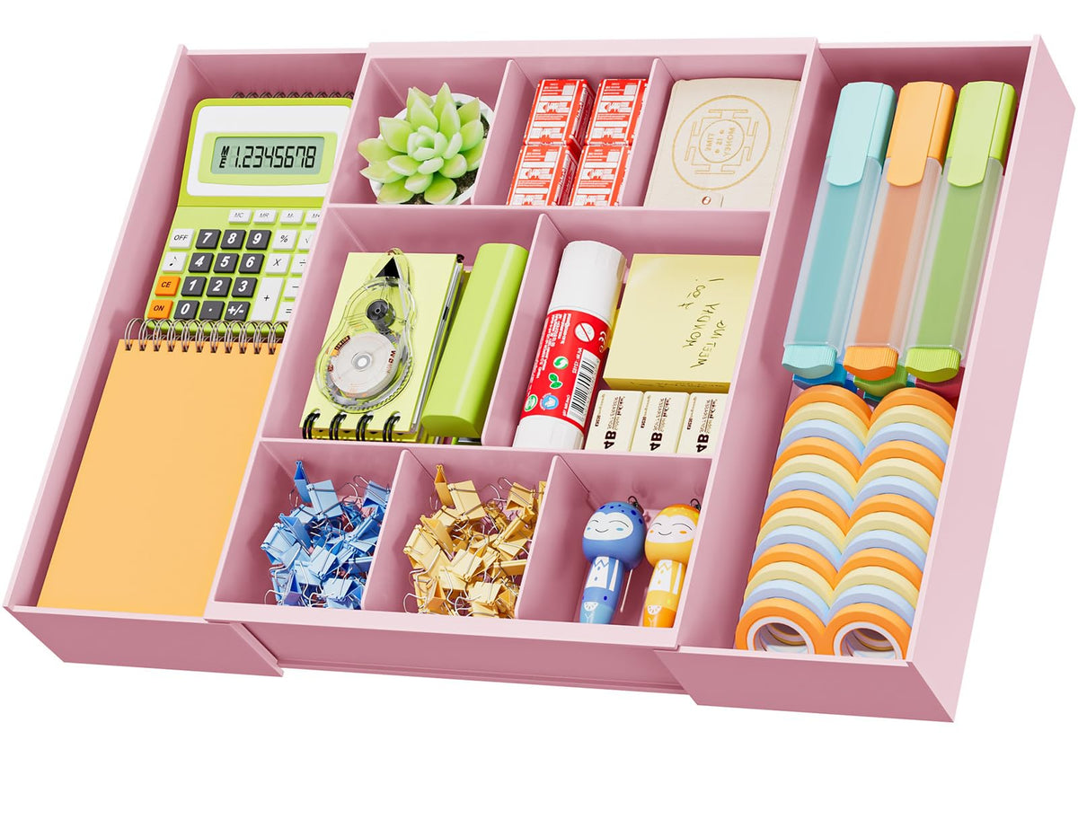 Marbrasse Expandable Desk Drawer Organizer, Clear Plastic Drawer Organizer Tray with 10 Adjustable Compartments, Desk Organizers and Accessories, 5 Drawer Dividers for Office Supplies, Makeup(Clear)