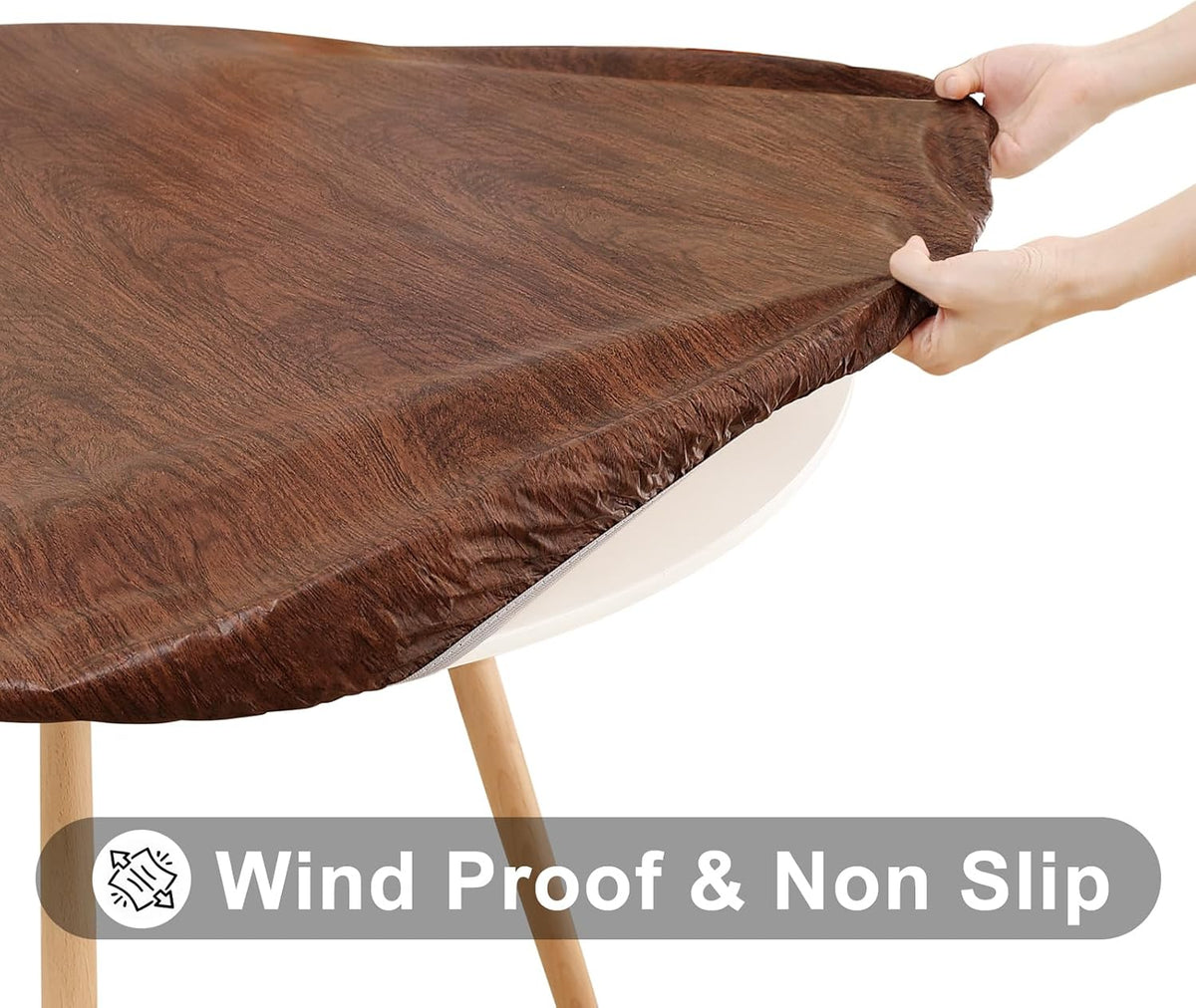 Smiry 45"-56" Round Fitted Tablecloth, Waterproof Plastic Table Cover