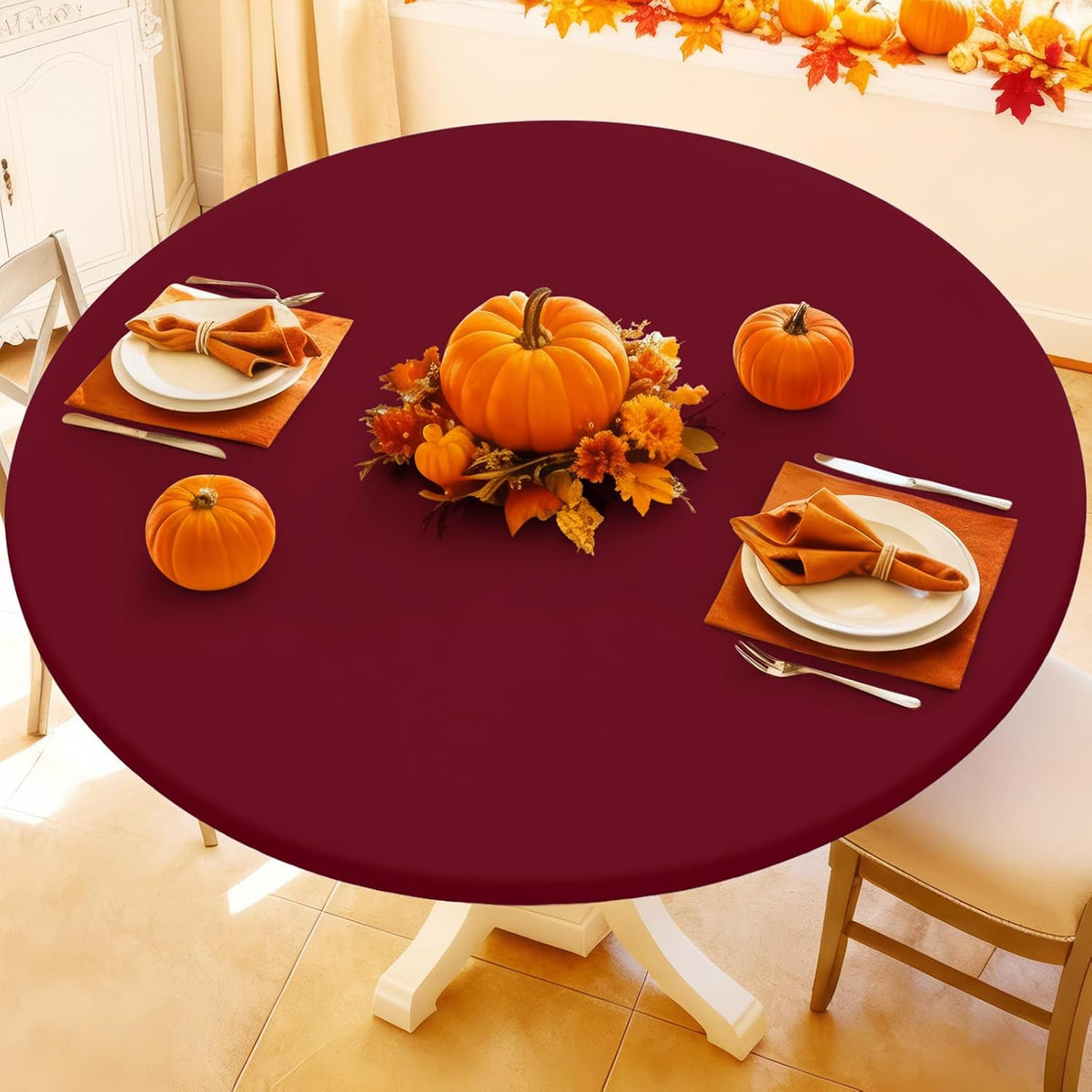 Moosfor Spandex Round Tablecloth, Fitted Table Cloth for 45"-56" Tables
