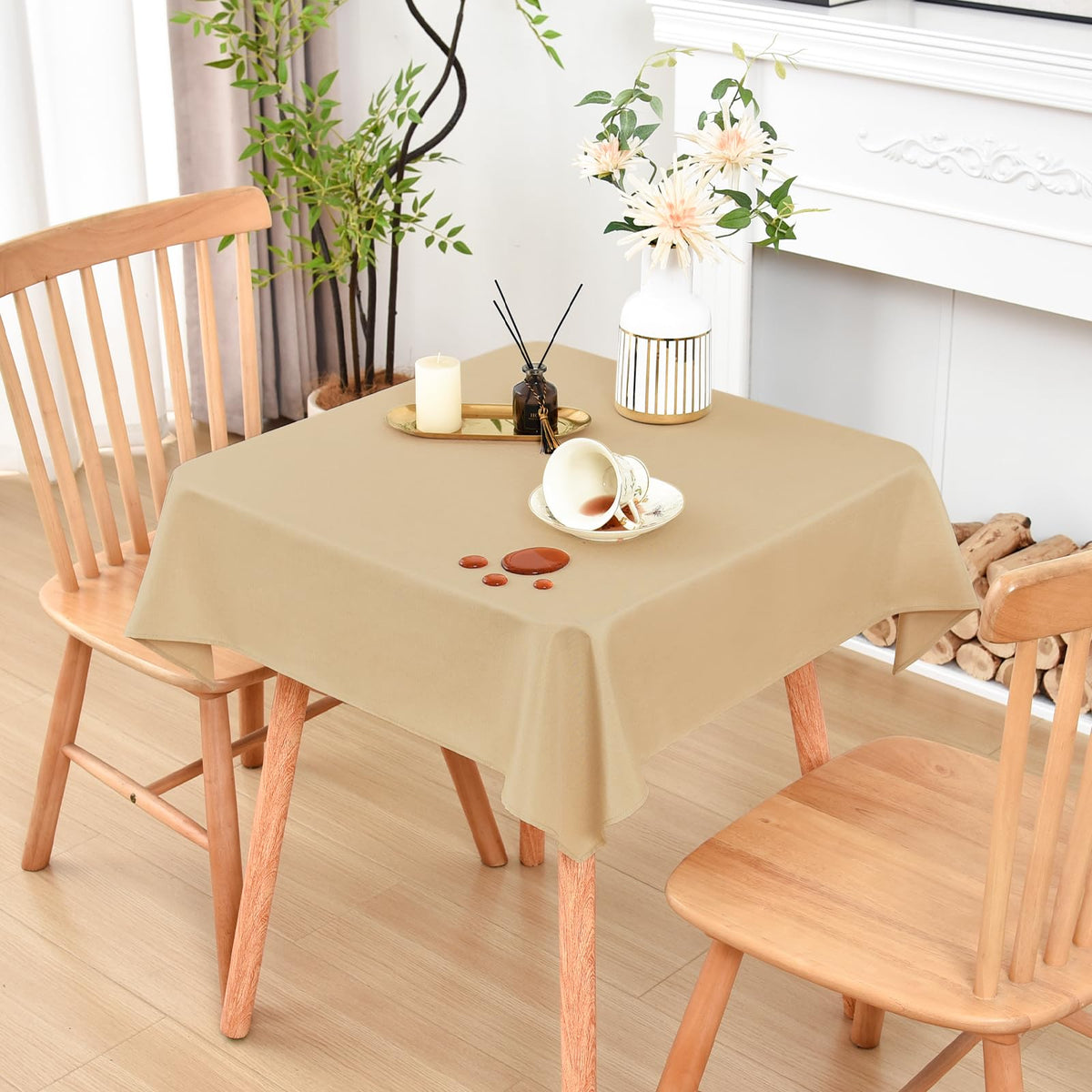 Wolkemer Oval Tablecloth 60 x 84 Inches Faux Linen Water Resistant