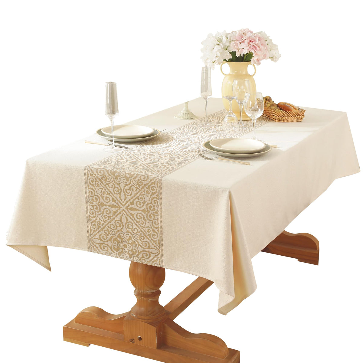 Nordic Beige Rectangular Tablecloth, Premium Drape