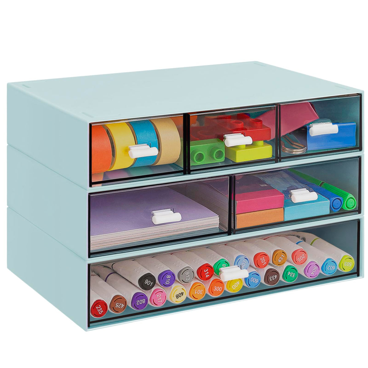 3 Tier Stackable Desk Organizer with 6 Drawers, Plastic Desktop Storage Box Drawers, Detachable Makeup Storage Office Stationery Supplies Organizer for Office School(Purple)