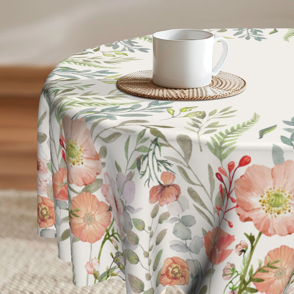 Imiss Floral Round Tablecloth Durable Washable Table Cover Bohemian Blue Red Floral Branches Decorative Farmhouse Table Cloth 60 Inch for Kitchen Dining Party Camping