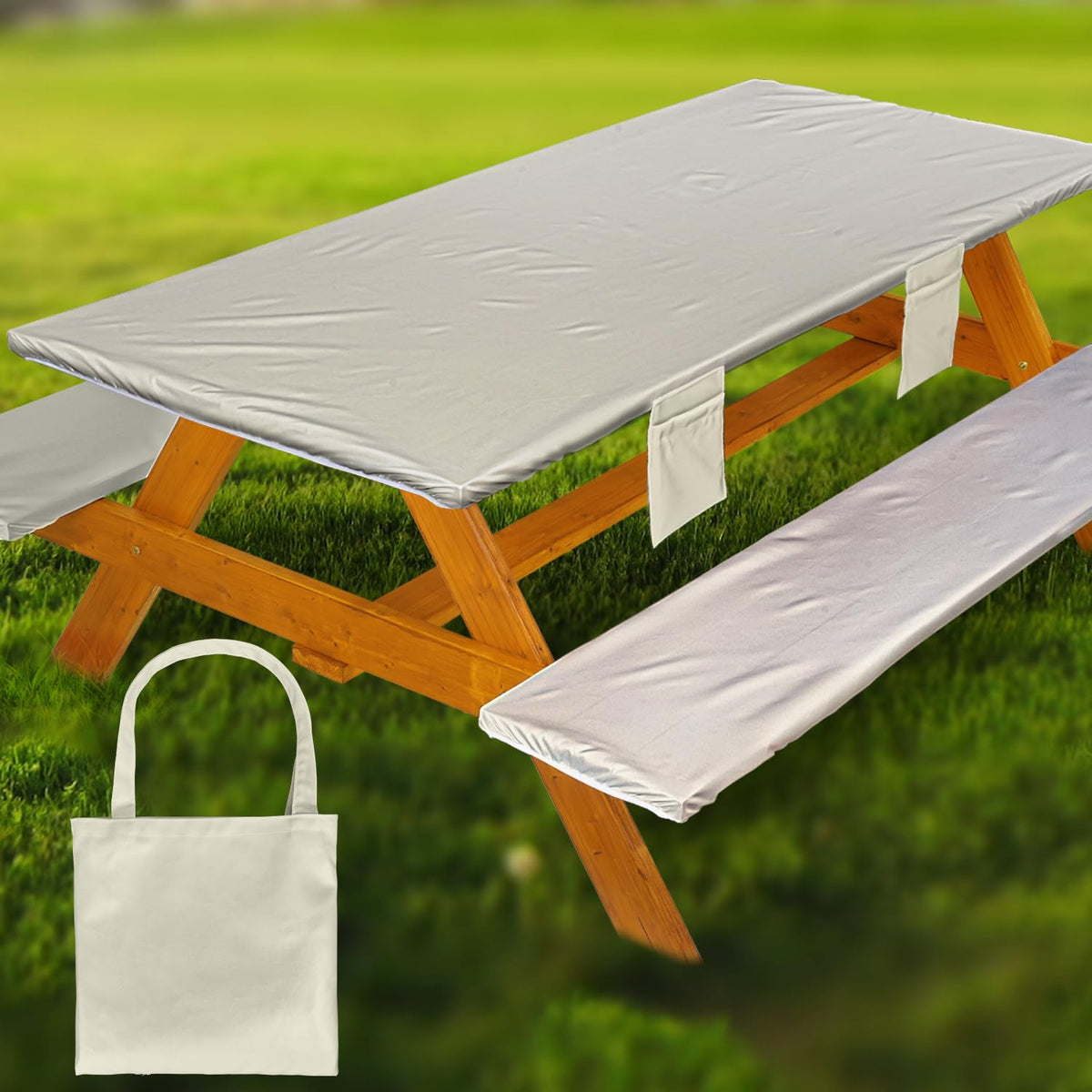 Fitted Picnic Table Cover with Bench Covers Vinyl Waterproof Elastic Edges Fitted Rectangle Tables Patio Tablecloth Camping Gear and Essentials Rv Accessories Road Trip Supplies Car Travel Must Haves