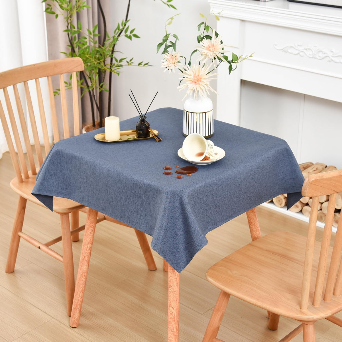 Wolkemer Oval Tablecloth 60 x 84 Inches Faux Linen Water Resistant