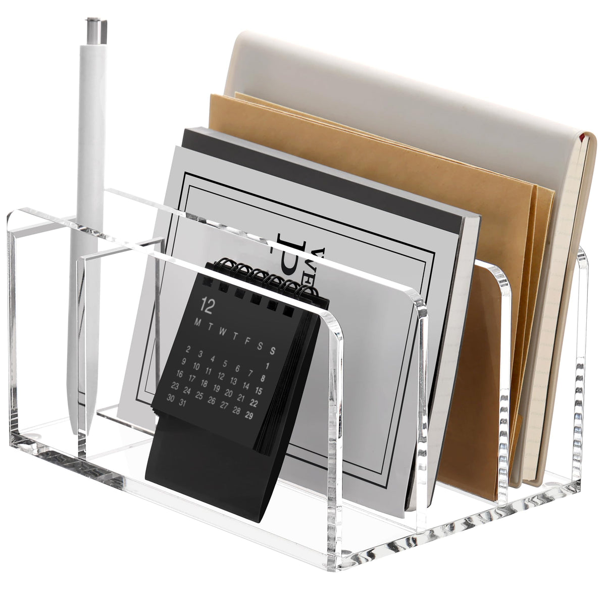 SANRUI Acrylic Mail Sorter Desktop Organizer Holder, 2 Compartments Clear