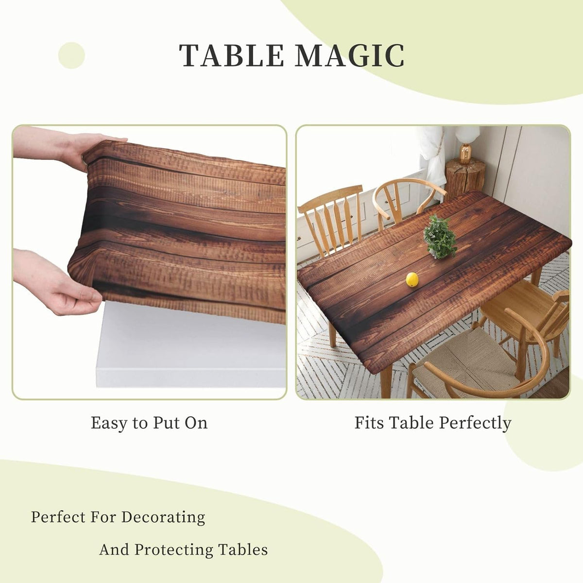 Tablecloth with Elastic Edge Black Brow Wood Grain Board Rectangle Waterproof Oil-Proof Table Cloth Washable Reusable Table Cover for Kitchen Dining, 5FT