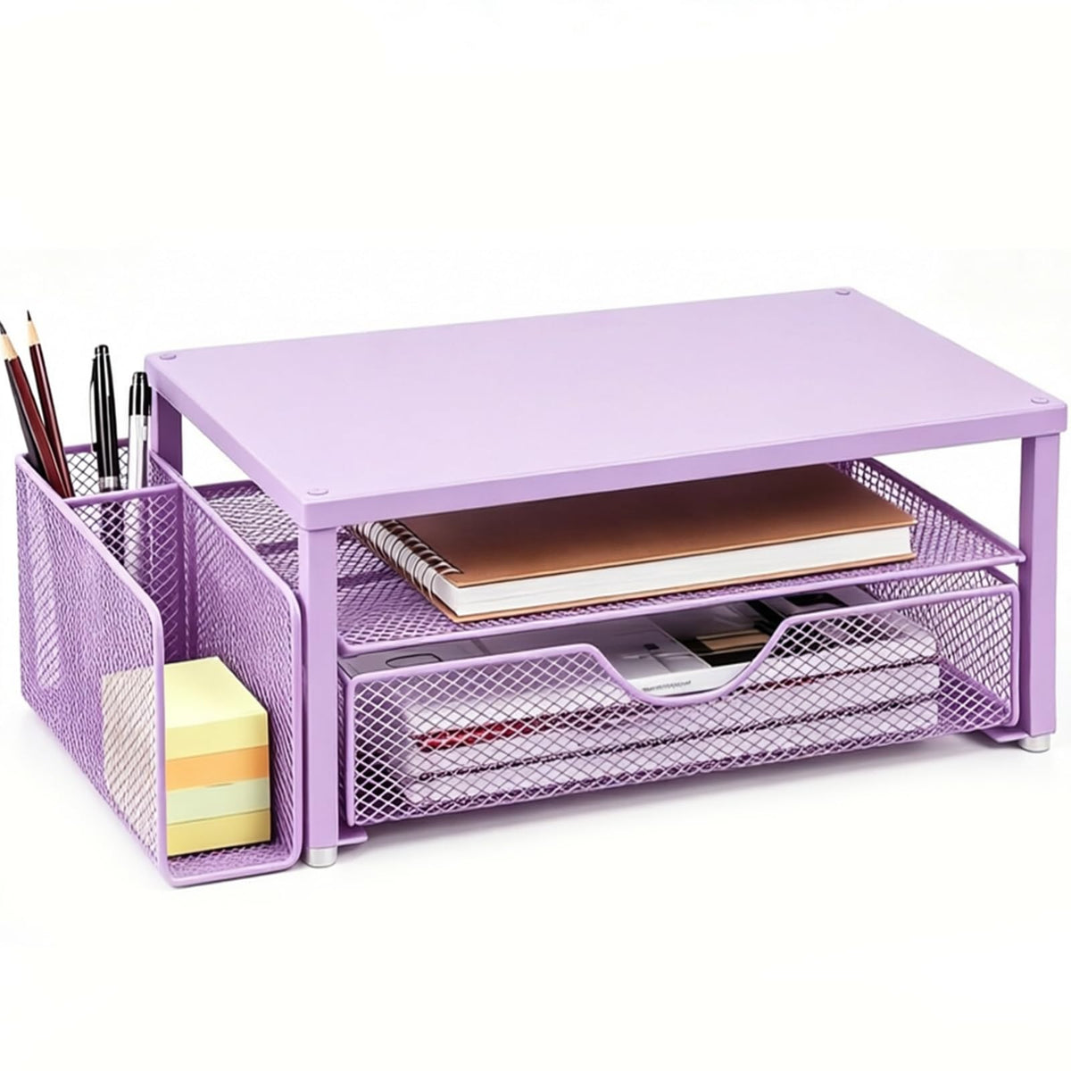 Spacrea Computer Monitor Stand with Drawer and 2 Pen Holders, Pink