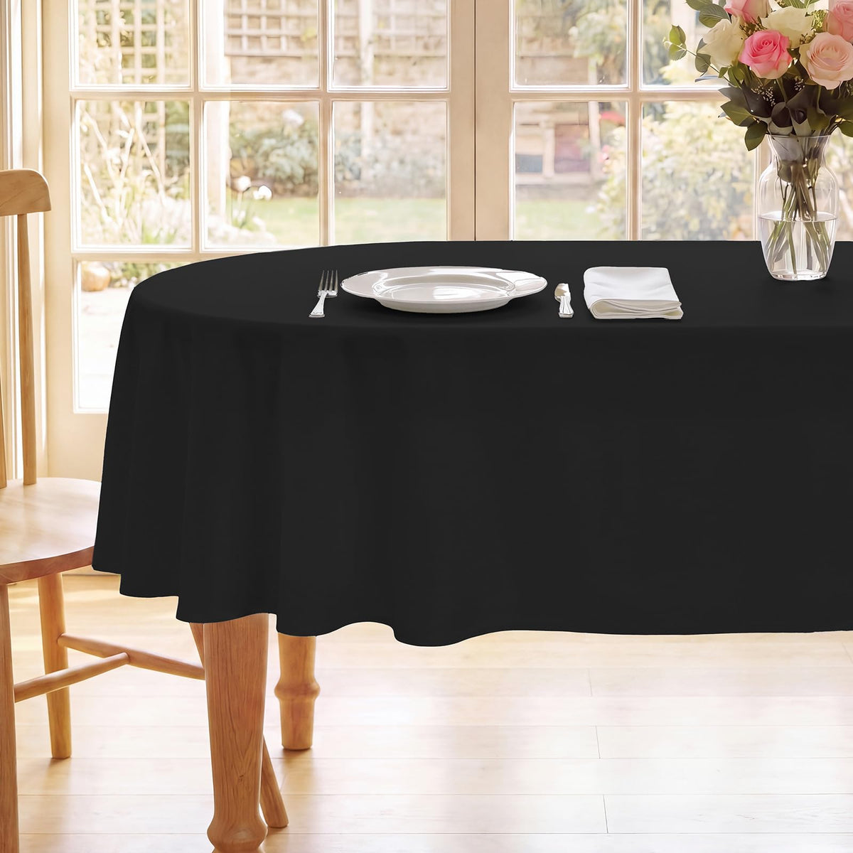 Romanstile Rectangle Tablecloth - Waterproof and Wrinkle Resistant Washable Polyester Table Cloth for Kitchen Dining/Party/Wedding Indoor and Outdoor Use (60 x 84 inch,Black)