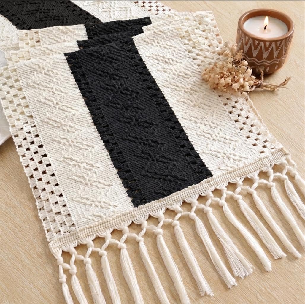 FEXIA Boho Table Runner for Fall Home Decor 12x72 Rustic with Tassels
