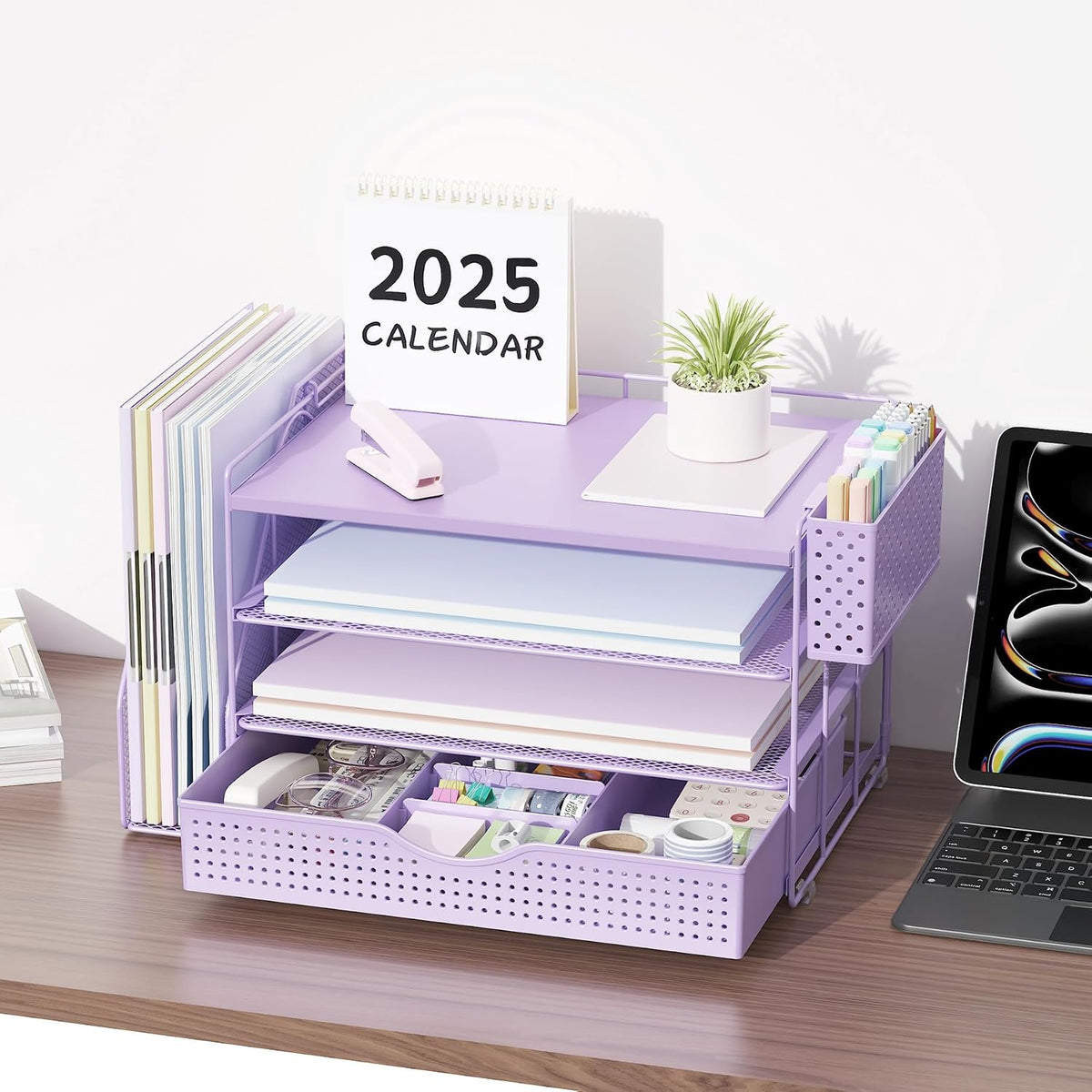 Wood Desk Organizers and Accessories with File Holder & Catalog Racks