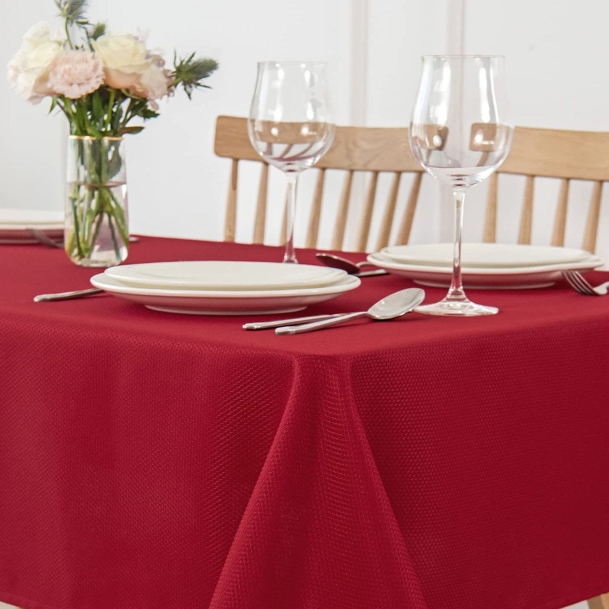 maxmill Rectangle Textured Tablecloth Waterproof Spillproof Wrinkle Free Table Cloth, Kitchen Dining Tabletop Decoration, Fabric Table Cover for Outdoor and Indoor Use, 52 x 70 Inch, Beige