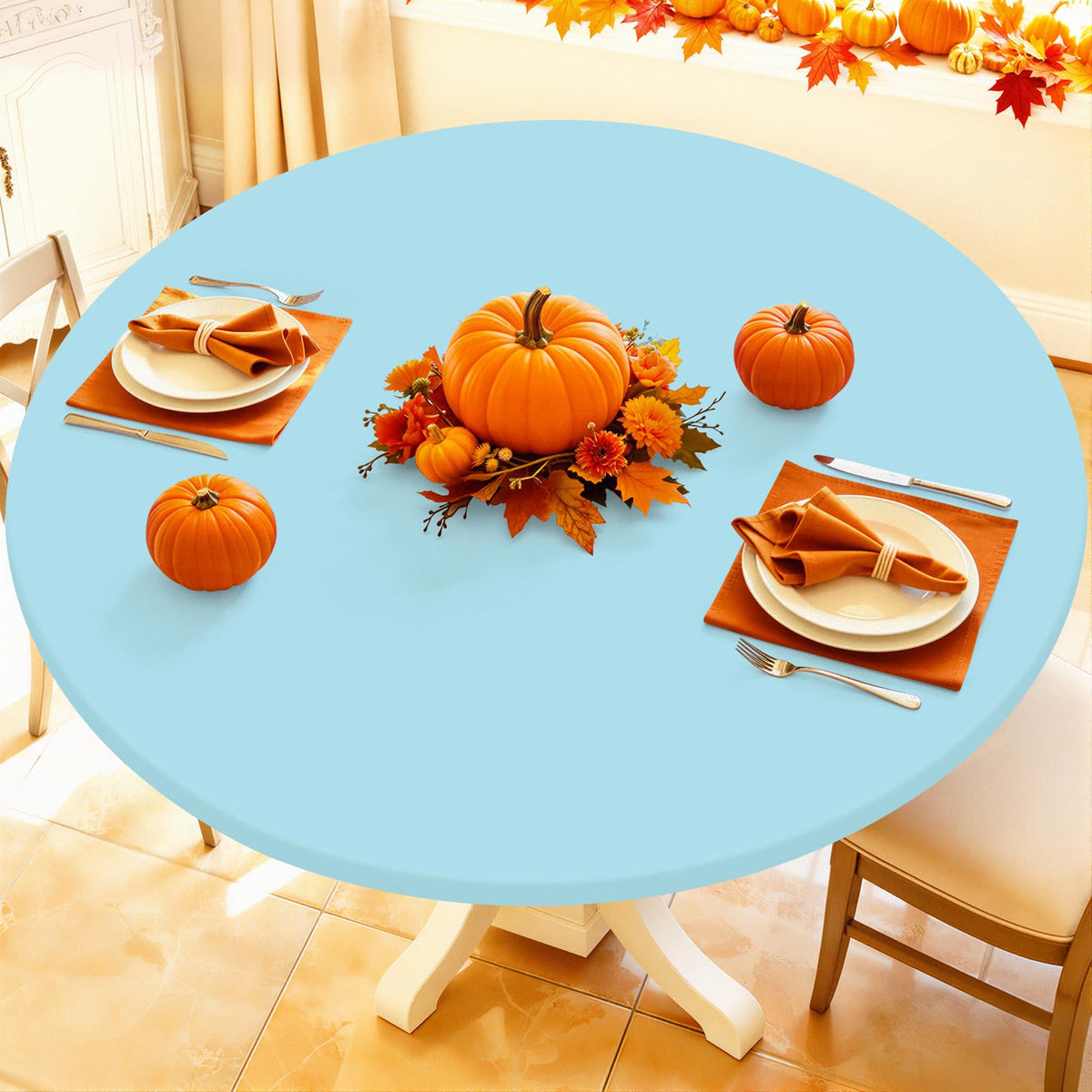 Moosfor Spandex Round Tablecloth, Fitted Table Cloth for 45"-56" Tables