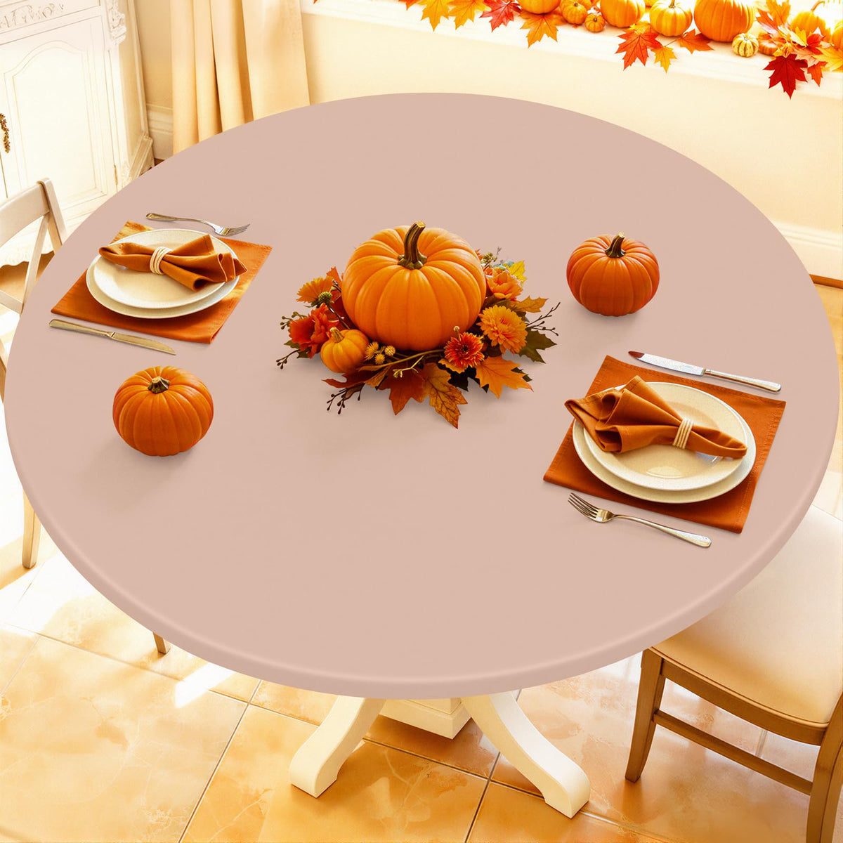 Moosfor Spandex Round Tablecloth, Fitted Table Cloth for 45"-56" Tables