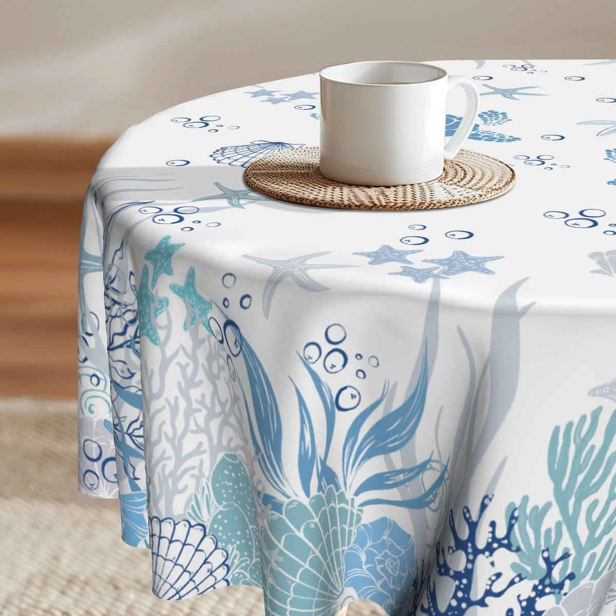 Imiss Floral Round Tablecloth Durable Washable Table Cover Bohemian Blue Red Floral Branches Decorative Farmhouse Table Cloth 60 Inch for Kitchen Dining Party Camping