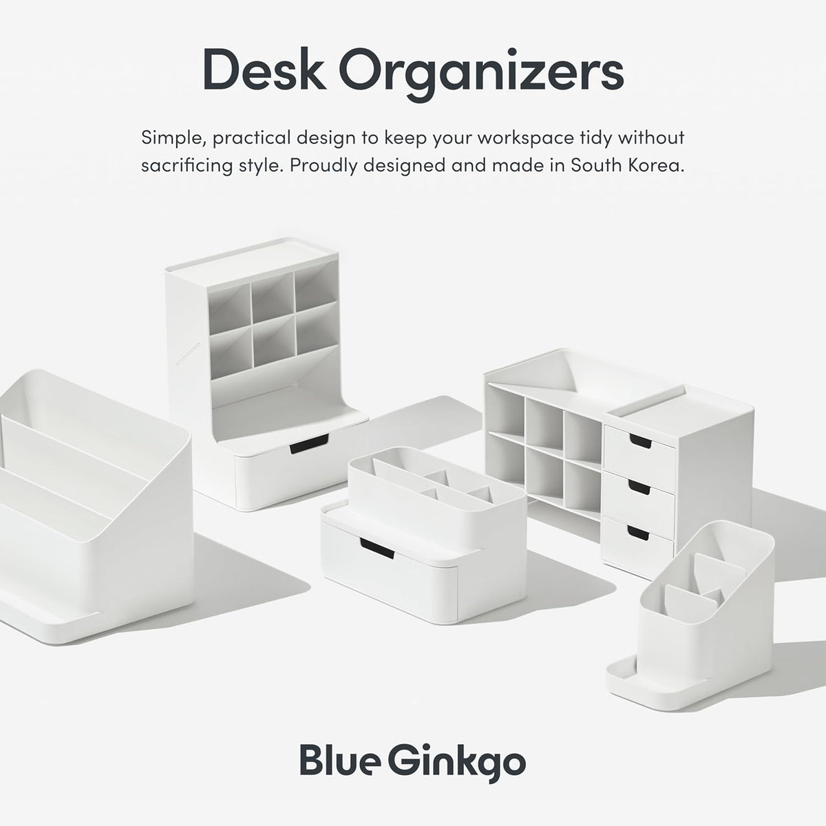 BLUE GINKGO Compact Desk Organizer, Blue, Made in Korea