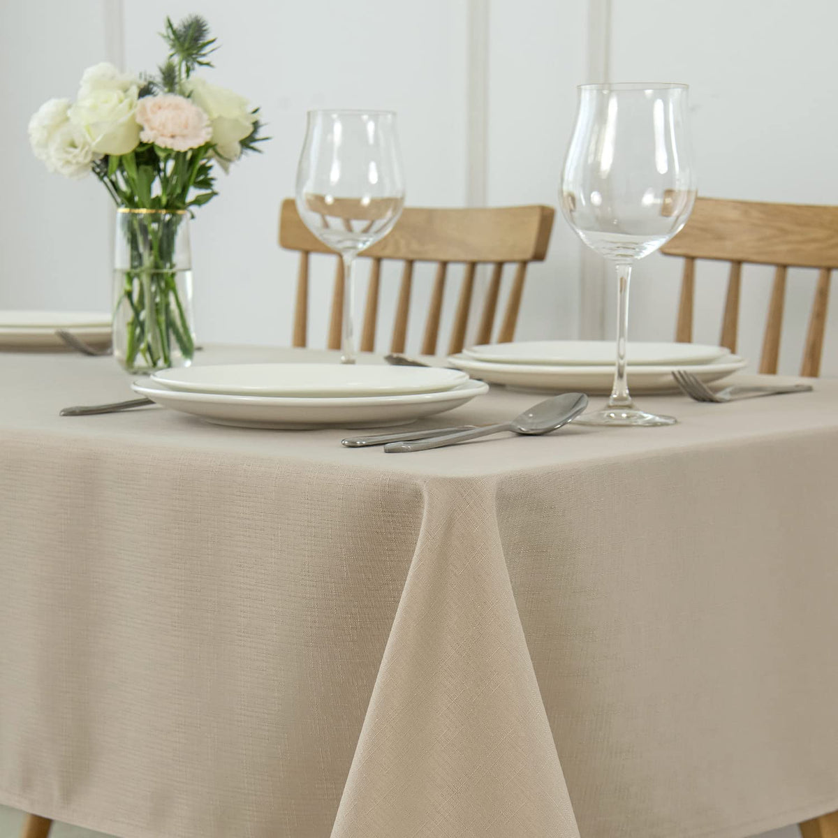 maxmill Rectangle Slubby Textured Tablecloth Waterproof Spillproof Wrinkle Free Table Cloth, Kitchen Dining Room Decoration, Fabric Table Cover for Holiday Party Dinner, 52 x 70 Inch, Sage Green