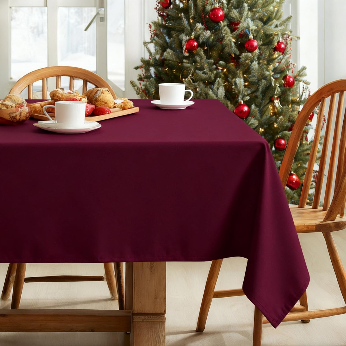 DWCN Rectangle Tablecloth - 60 x 84 Inch - Waterproof Stain and Wrinkle Resistant Washable Table Cloth, Decorative Fabric Table Cover for Kitchen Dining Room Party and Outdoor Use, Black