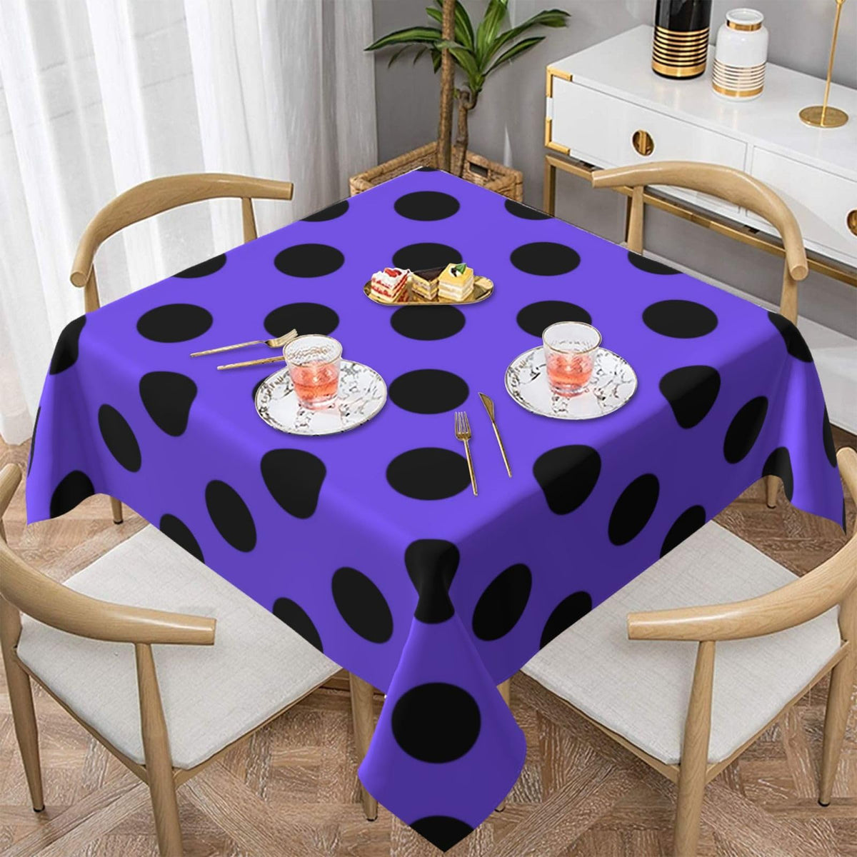 Square Tablecloth Black Polka Dots on Red Table Cover Washable Table Cloths for Kitchen Dinning Party Tabletop Modern Decoration 60 x 60inch