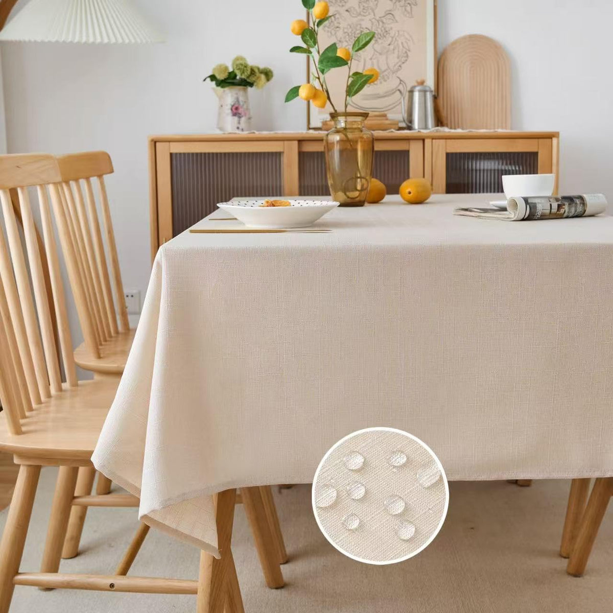 NLMUVW Burlap Linen Tablecloth 6ft, Tan Table Cloth Rectangular
