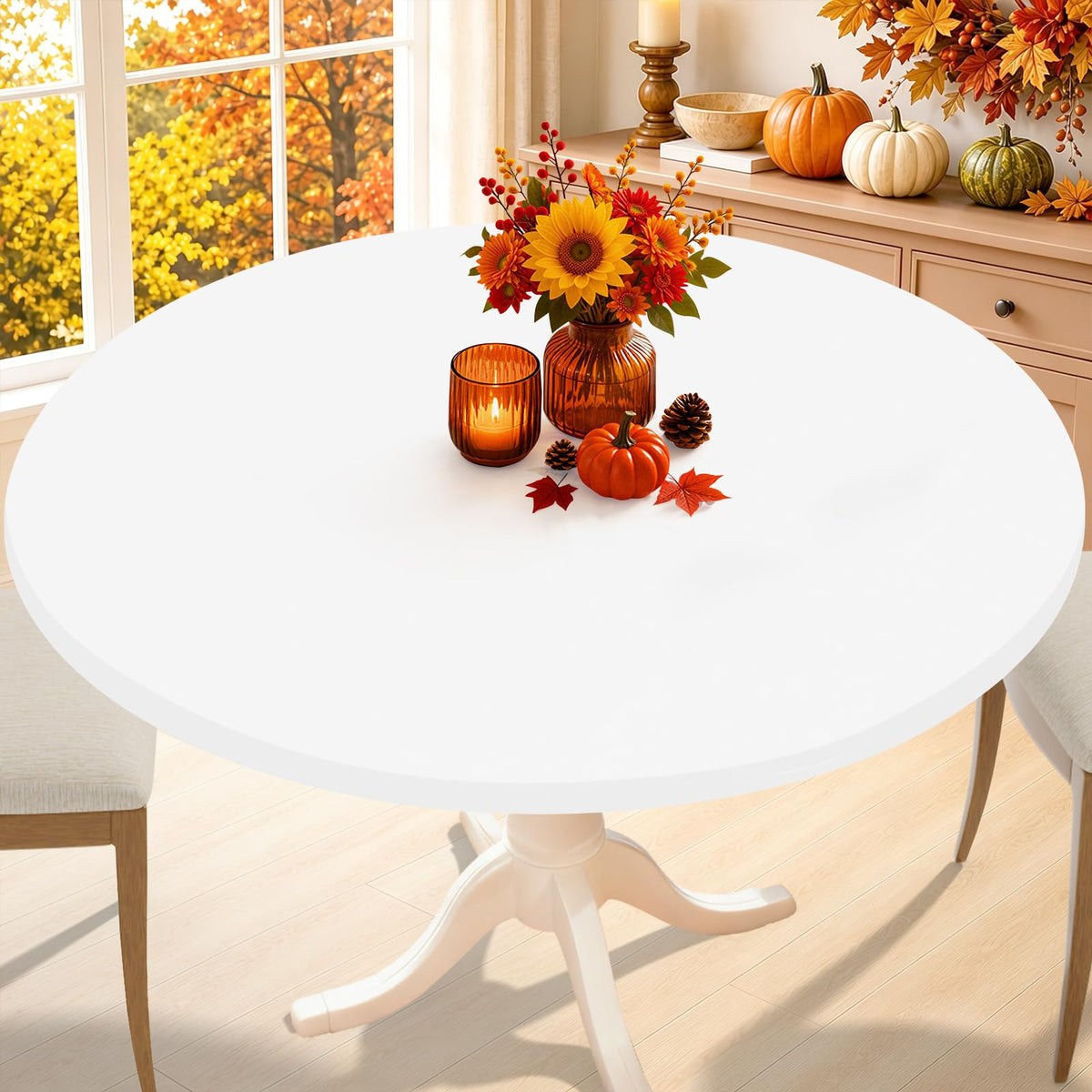 Smiry Thanksgiving Round Spandex Tablecloth, Fitted Cover for 36"-44" Table