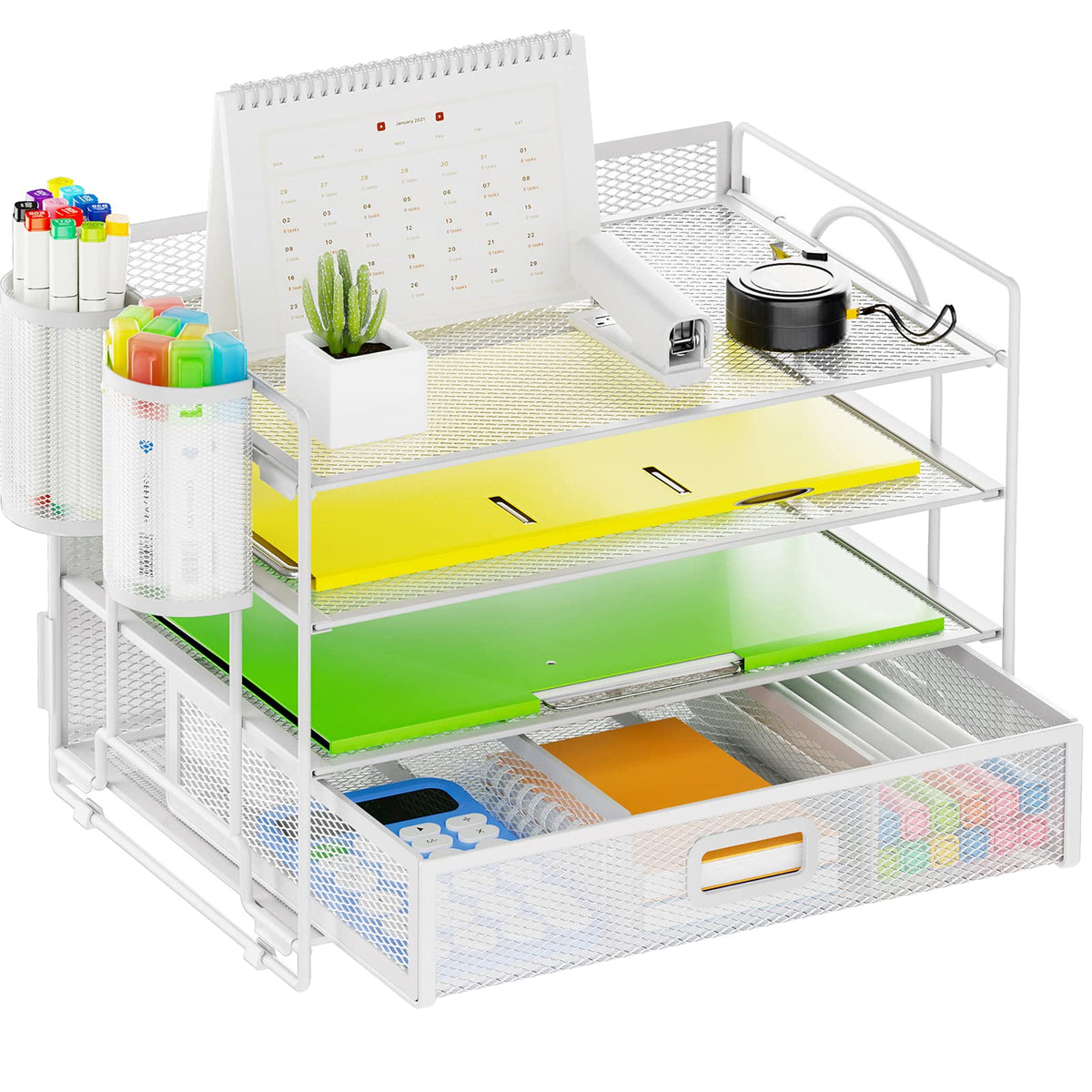 Marbrasse Desk Organizer, 4-Tier Paper File Letter Tray, Black