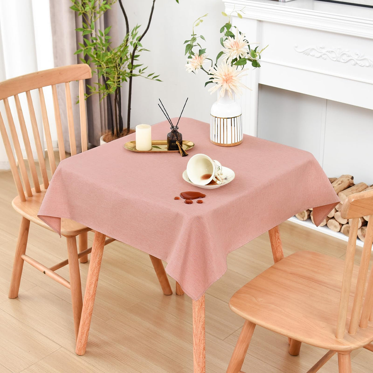 Wolkemer Oval Tablecloth 60 x 84 Inches Faux Linen Water Resistant