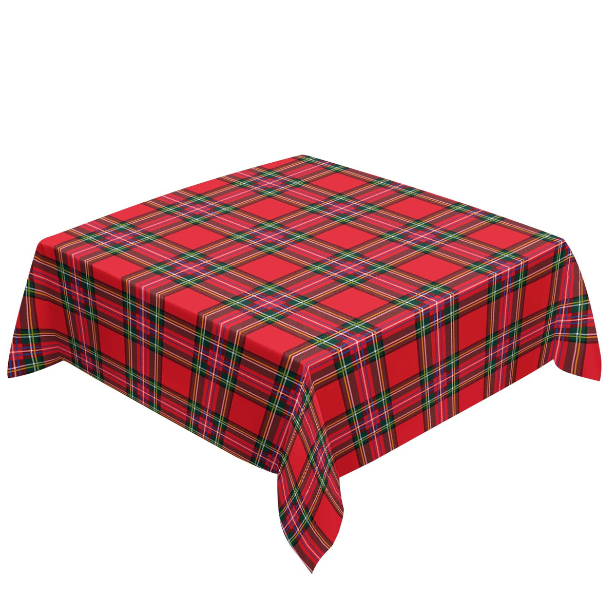 Red Tartan Christmas Tablecloth, 70 Inch Round Polyester Spill Resistant Decorative Table Cover, Classic Plaid Holiday Table Cloth for Christmas Party Farmhouse Dining Home Decor