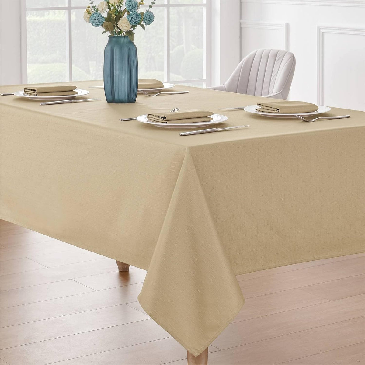 Veblandy Faux Linen Rectangle Tablecloth Waterproof 52x70 inch Table Cloth Stain and Wrinkle Resistant Washable, Decorative Fabric Table Cover for Dining, Kitchen, Wedding and Parties, Coffee