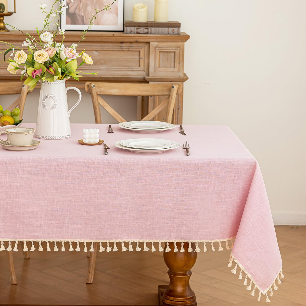 JIALE Ivory Tablecloths Rectangular 55 x 75 Inch, Linen Look
