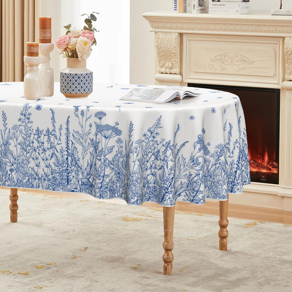 Horaldaily Spring Tablecloth 60 x 84 Inch Rectangular Black Wild Flower