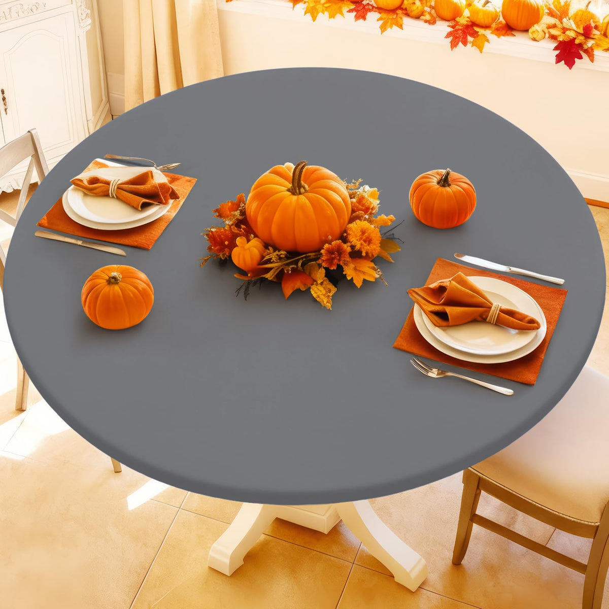 Moosfor Spandex Round Tablecloth, Fitted Table Cloth for 45"-56" Tables