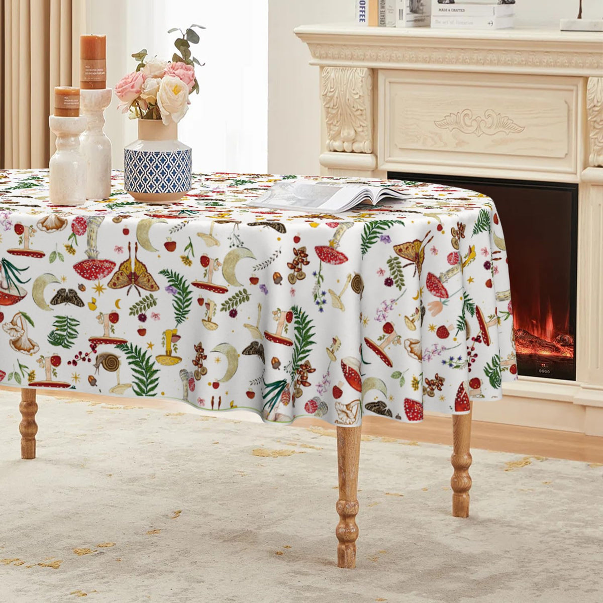 Horaldaily Vintage Mushroom Tablecloth, White, 60x84 Inch Rectangular