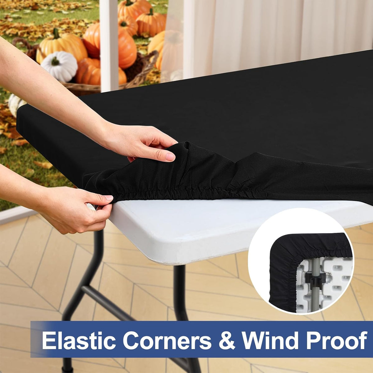 homing Rectangle Table Cloth Cover 6 Foot Black Elastic Fitted Tablecloth