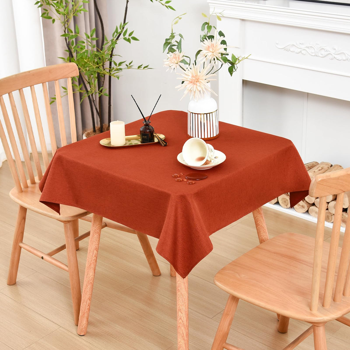 Wolkemer Oval Tablecloth 60 x 84 Inches Faux Linen Water Resistant