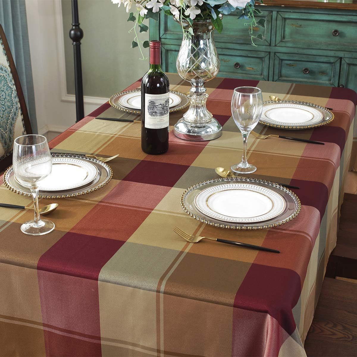 SASTYBALE Rectangle Tablecloth, 52" x 70" Checkered, Red