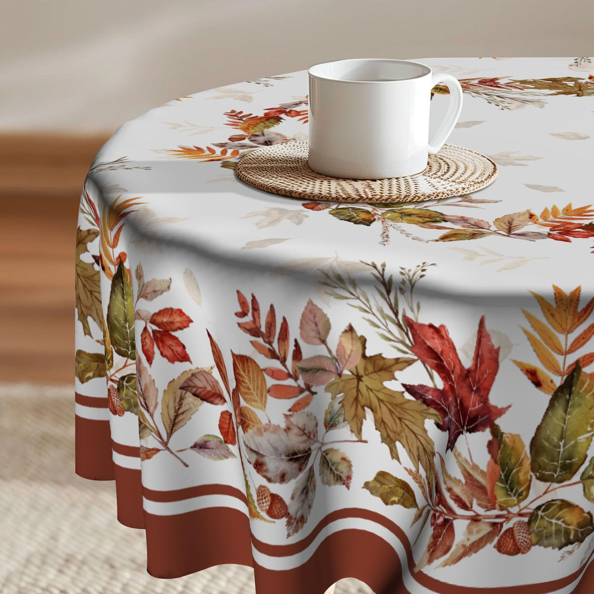 Imiss Floral Round Tablecloth Durable Washable Table Cover Bohemian Blue Red Floral Branches Decorative Farmhouse Table Cloth 60 Inch for Kitchen Dining Party Camping