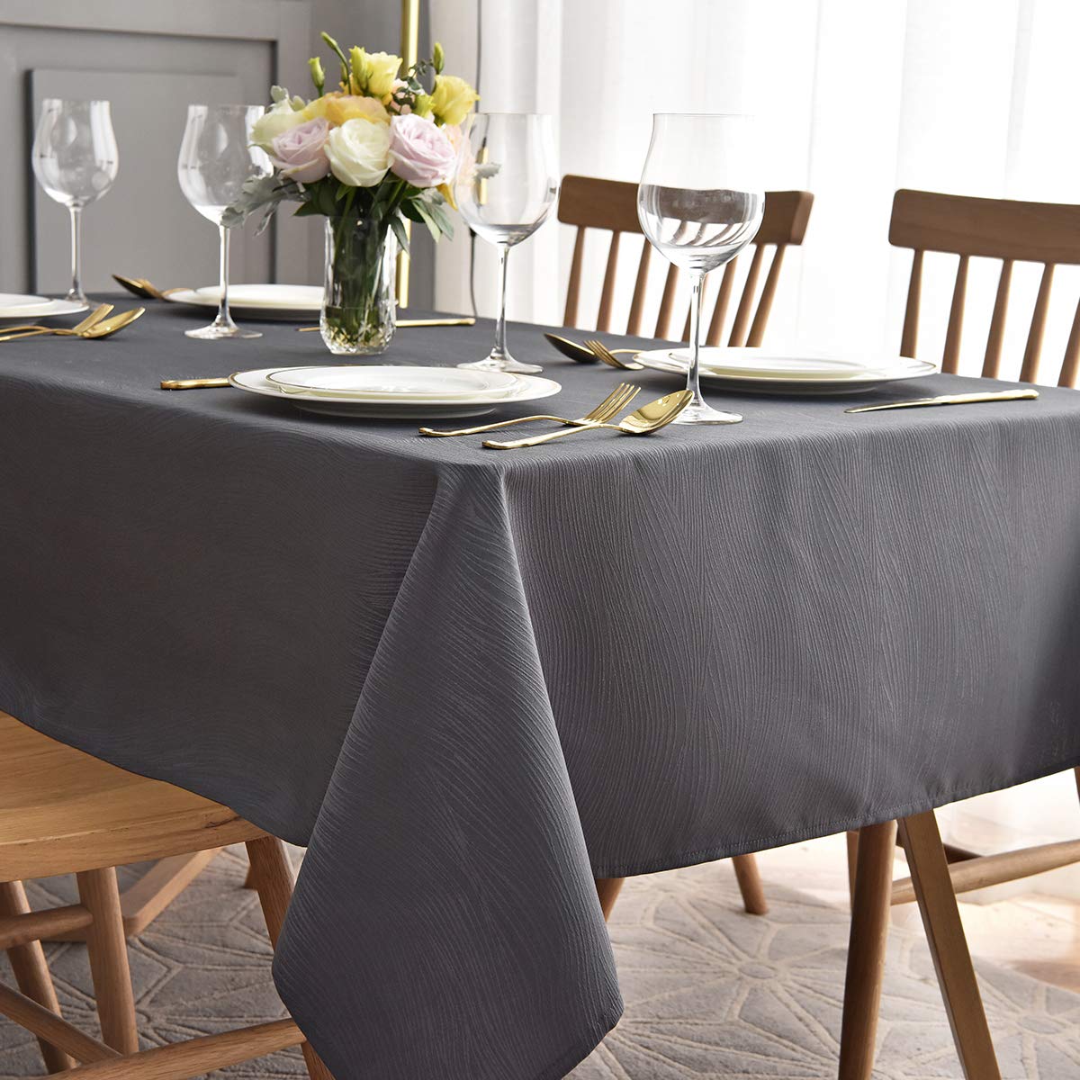 maxmill Jacquard Table Cloth Swirl Pattern Spillproof Wrinkle Resistant Heavy Weight Soft Tablecloth for Kitchen Dinning Tabletop Decoration Outdoor Picnic Rectangle 52 x 70 Inch Navy Blue