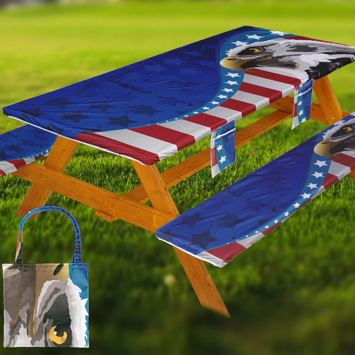 Fitted Picnic Table Cover with Bench Covers Vinyl Waterproof Elastic Edges Fitted Rectangle Tables Patio Tablecloth Camping Gear and Essentials Rv Accessories Road Trip Supplies Car Travel Must Haves