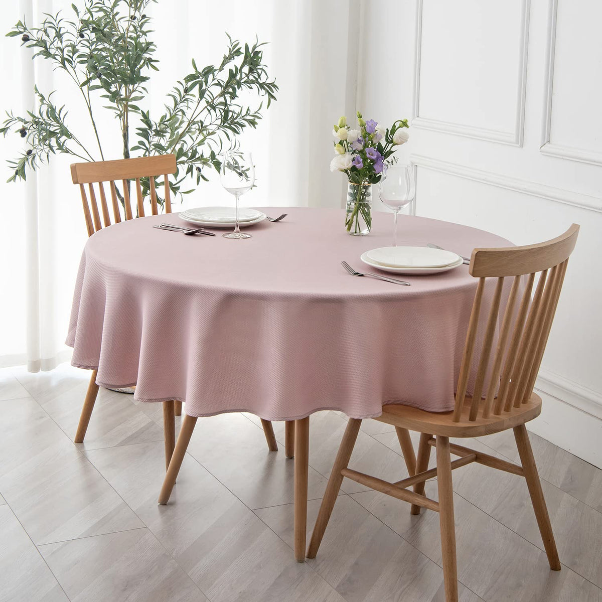 maxmill Rectangle Textured Tablecloth Waterproof Spillproof Wrinkle Free Table Cloth, Kitchen Dining Tabletop Decoration, Fabric Table Cover for Outdoor and Indoor Use, 52 x 70 Inch, Beige