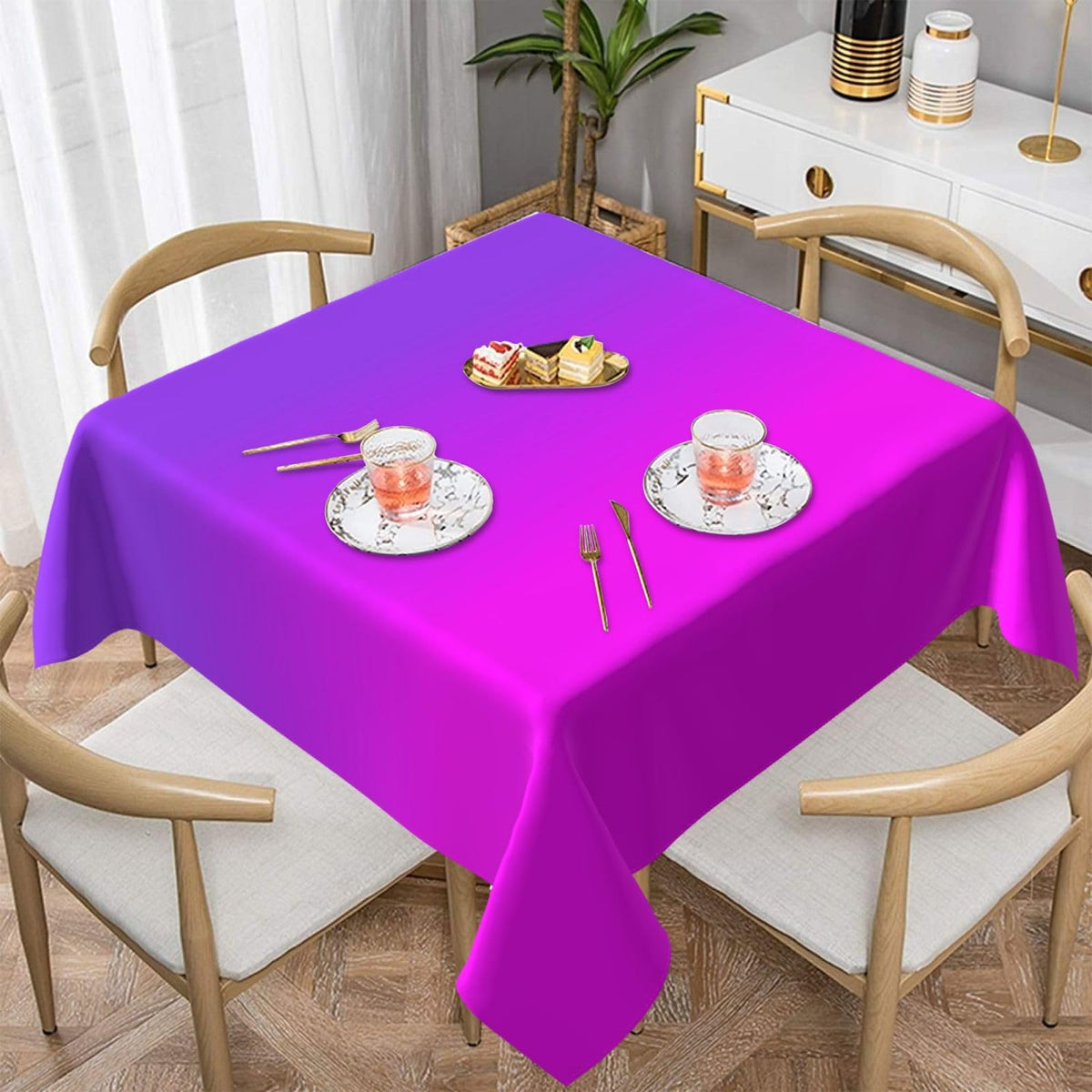 Square Table Cloth, Purple Pink Aqua Ombre Tablecloths Washable Table Cover for Kitchen Dinning Party Tabletop Modern Decoration,60inch