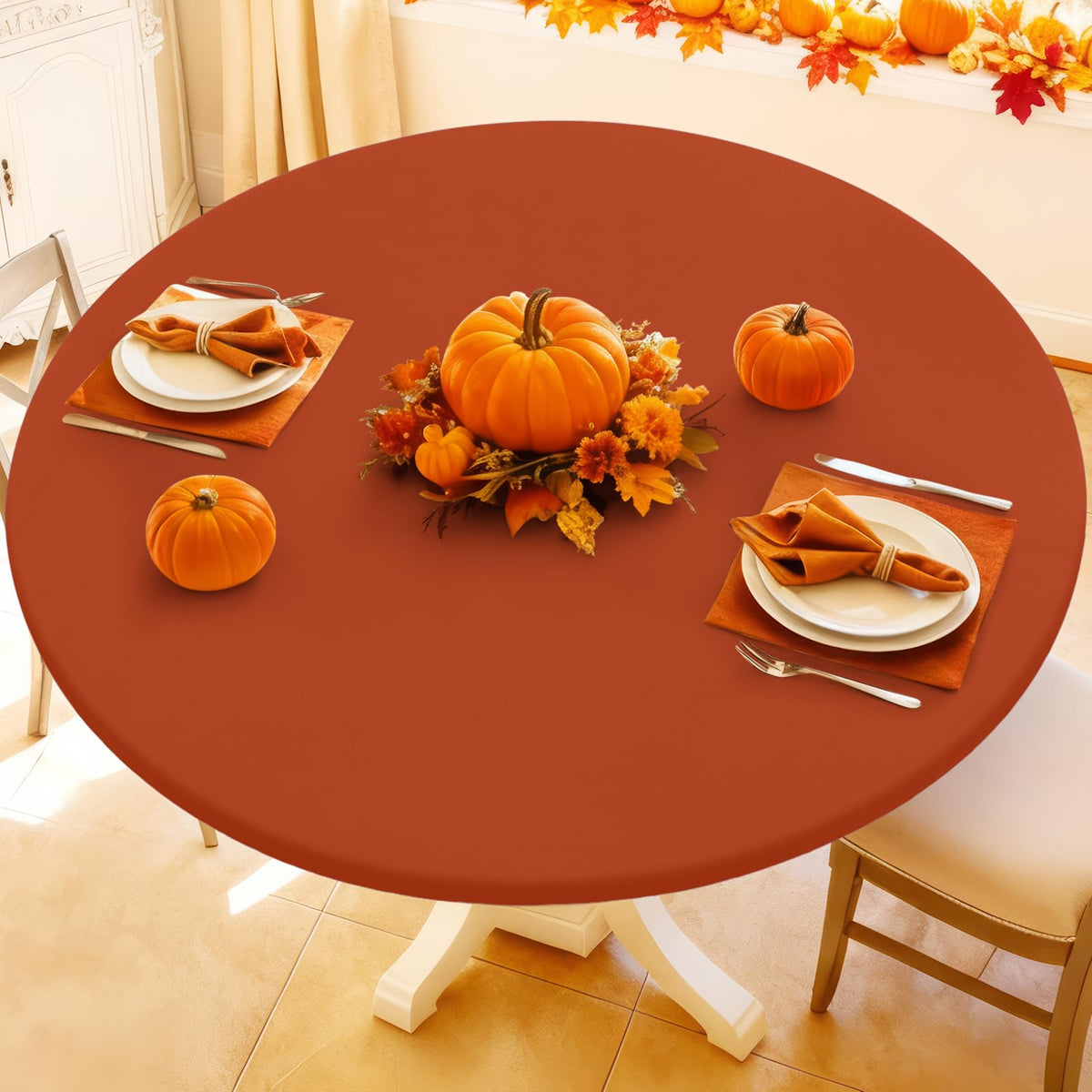 Moosfor Spandex Round Tablecloth, Fitted Table Cloth for 45"-56" Tables