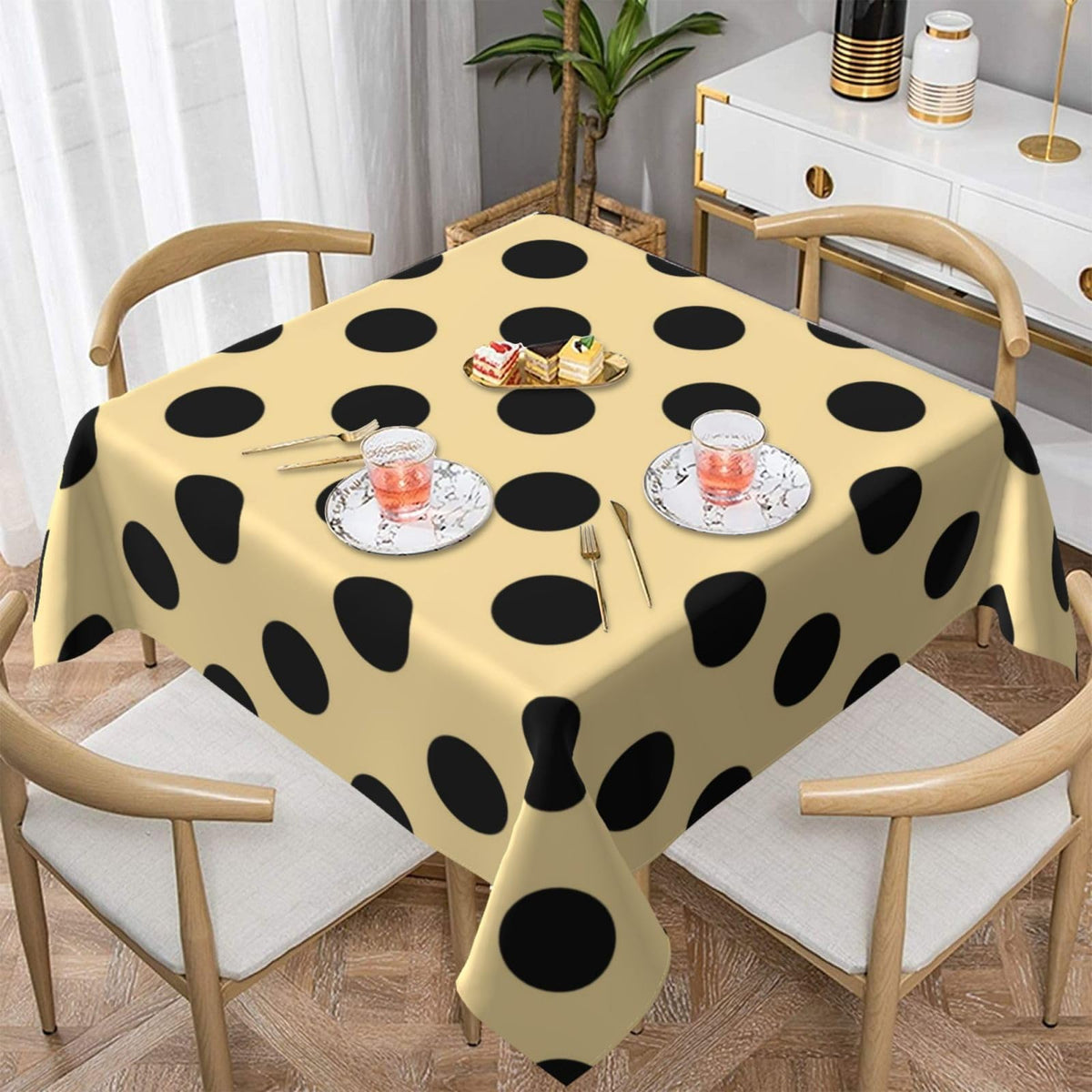 Square Tablecloth Black Polka Dots on Red Table Cover Washable Table Cloths for Kitchen Dinning Party Tabletop Modern Decoration 60 x 60inch