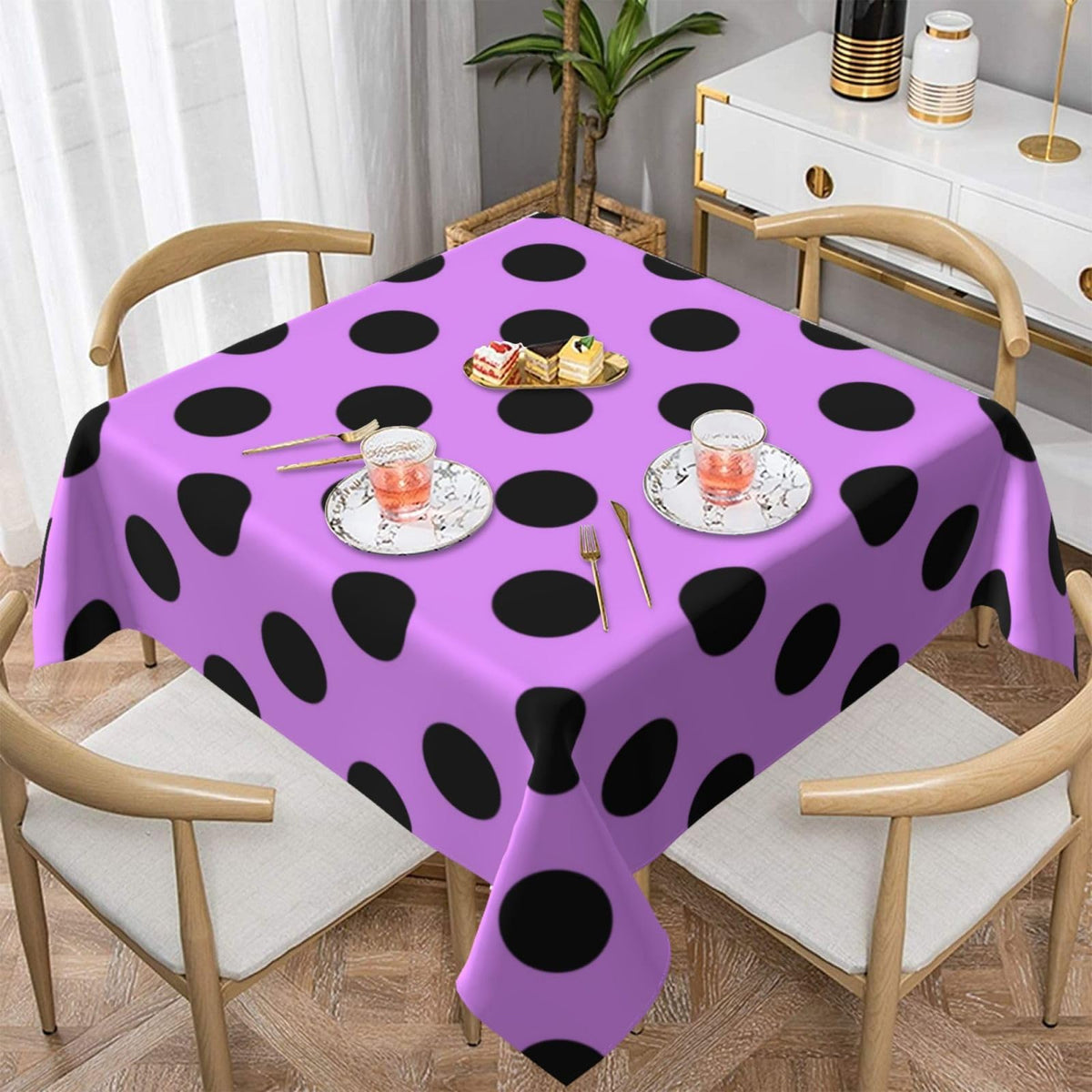 Square Tablecloth Black Polka Dots on Red Table Cover Washable Table Cloths for Kitchen Dinning Party Tabletop Modern Decoration 60 x 60inch