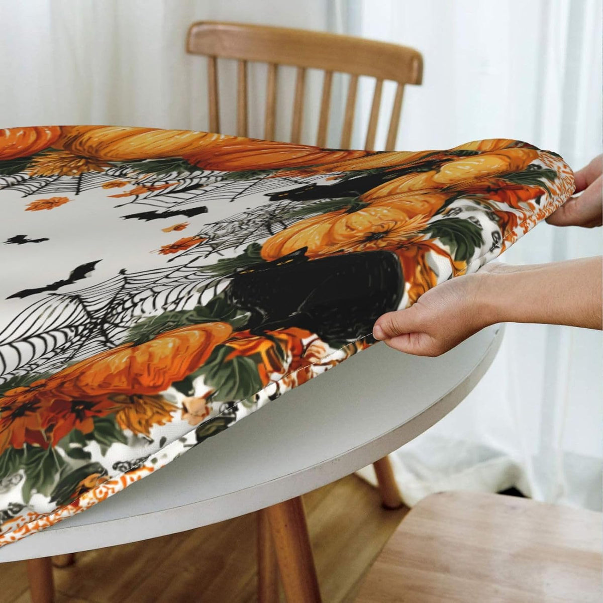 Elastic Edge Round Fitted Tablecloth, Waterproof Cover for 40"-44" Tables