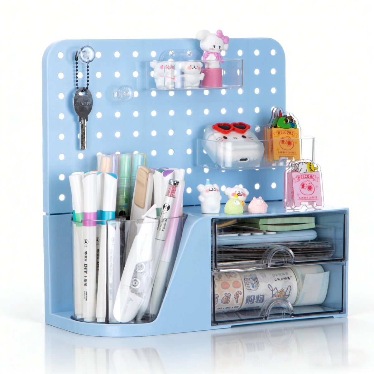 Comix Desk Organizer with 2 Drawer, Pink 360° Rotating Pen Holder for Desk