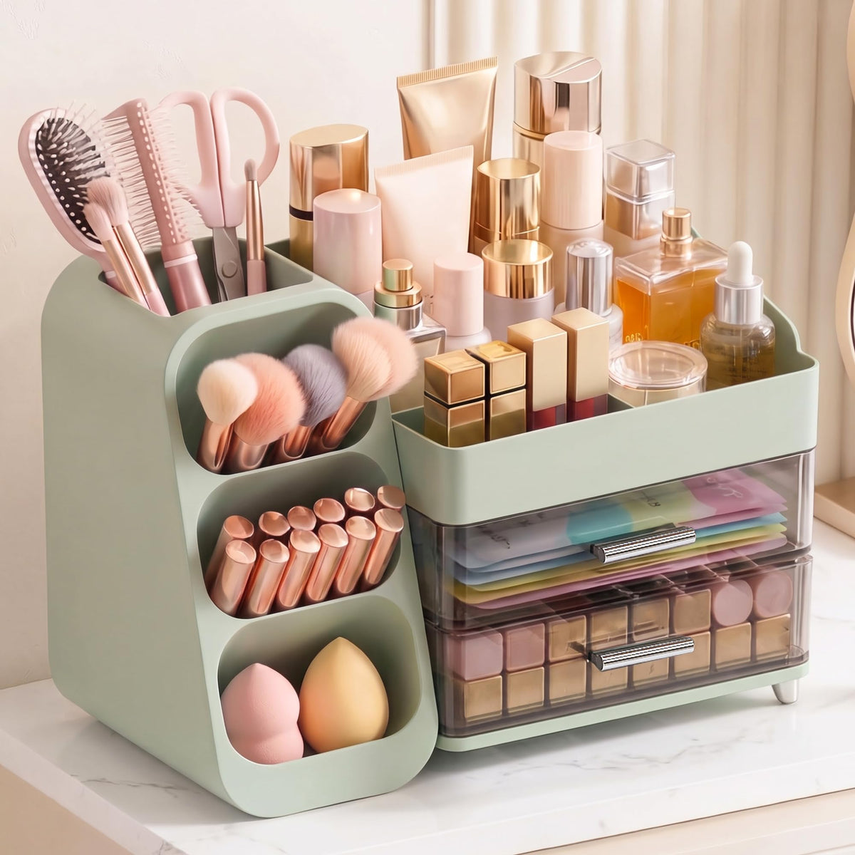 Large Capacity Makeup Organizer Countertop with Makeup Brush Holder for Vanity, Thickened Material, Bathroom Countertop Organizer Skin Care Perfumes Storage, Teen Girl Gifts for 12-23 Year
