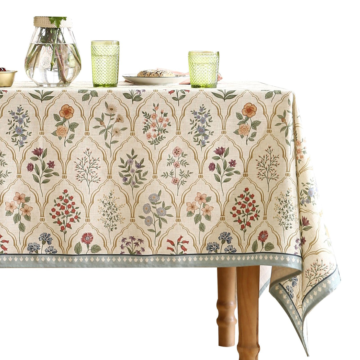 ISAENNE Designer Vintage Small Square Floral Tablecloth,55"x55"