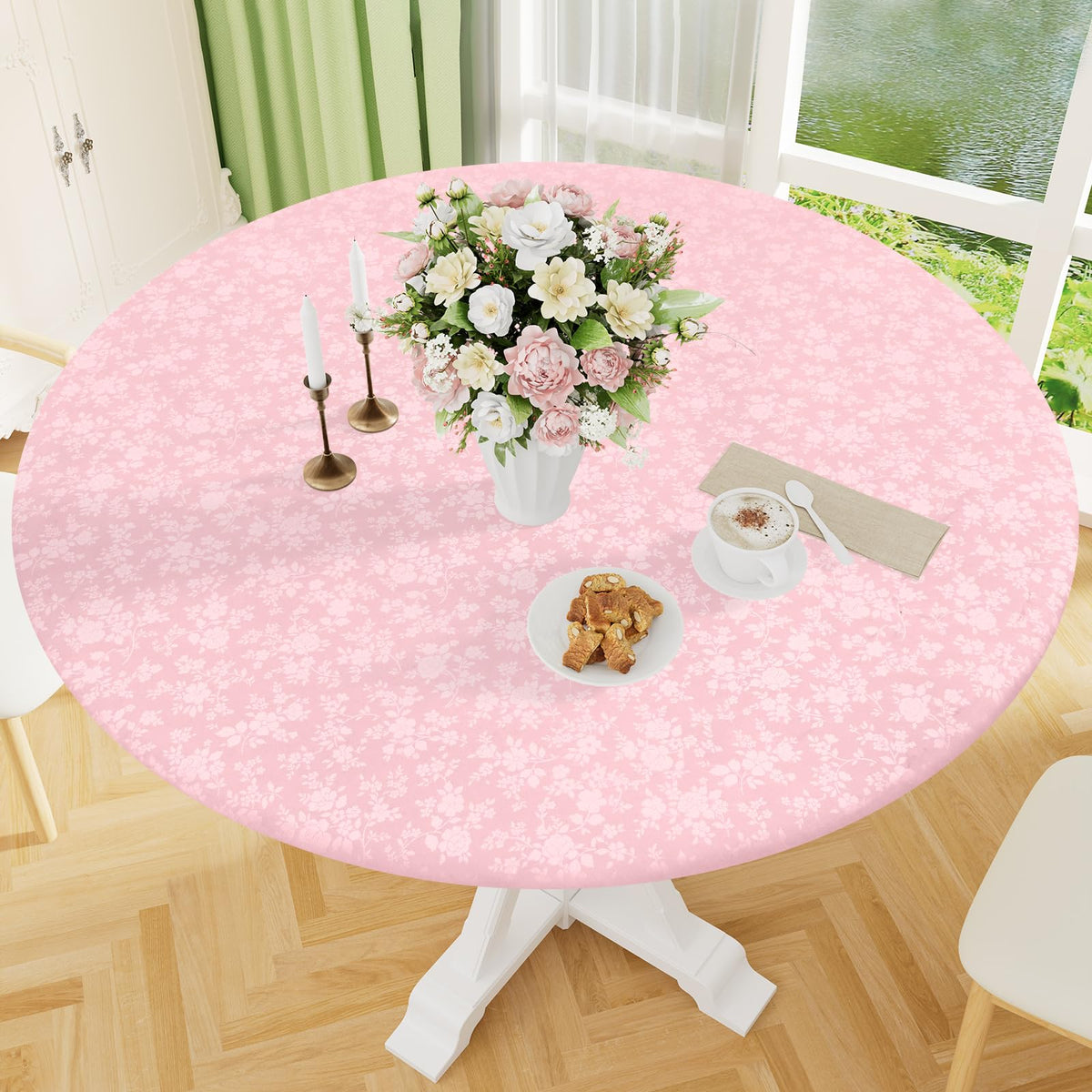 Smiry Waterproof Heavy Duty Vinyl Fitted Tablecloth for 36"-44" Round Table